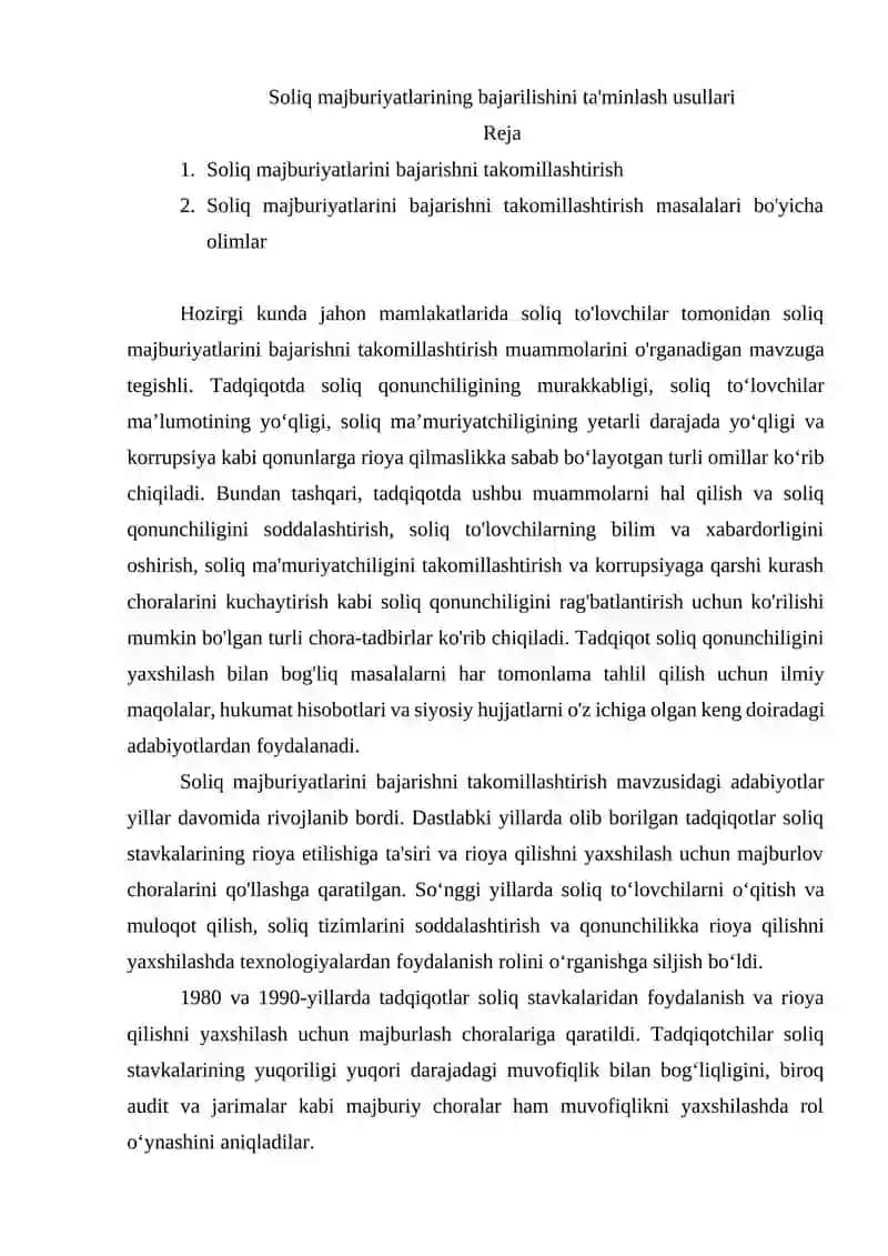 Soliq majburiyatlarini bajarishni takomillashtirish 2