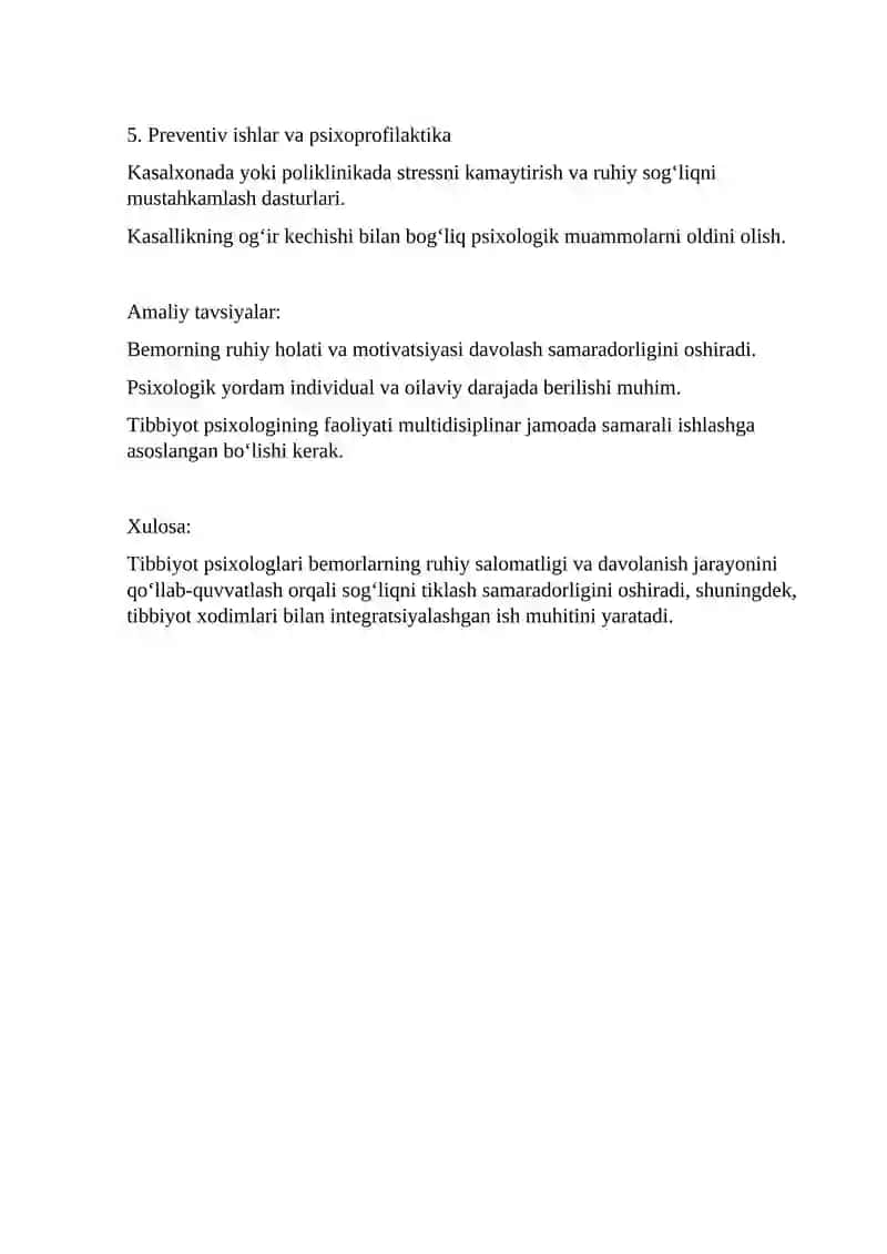 Tibbiyot sohasidagi psixologik yordam ishlari 2