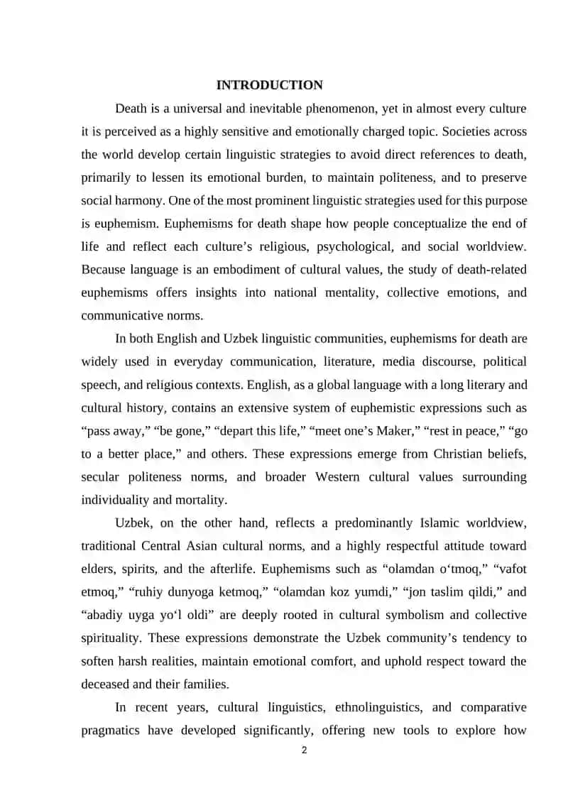 A Comparative Lingua-cultural Study of Death Euphemisms in English and Uzbek 2