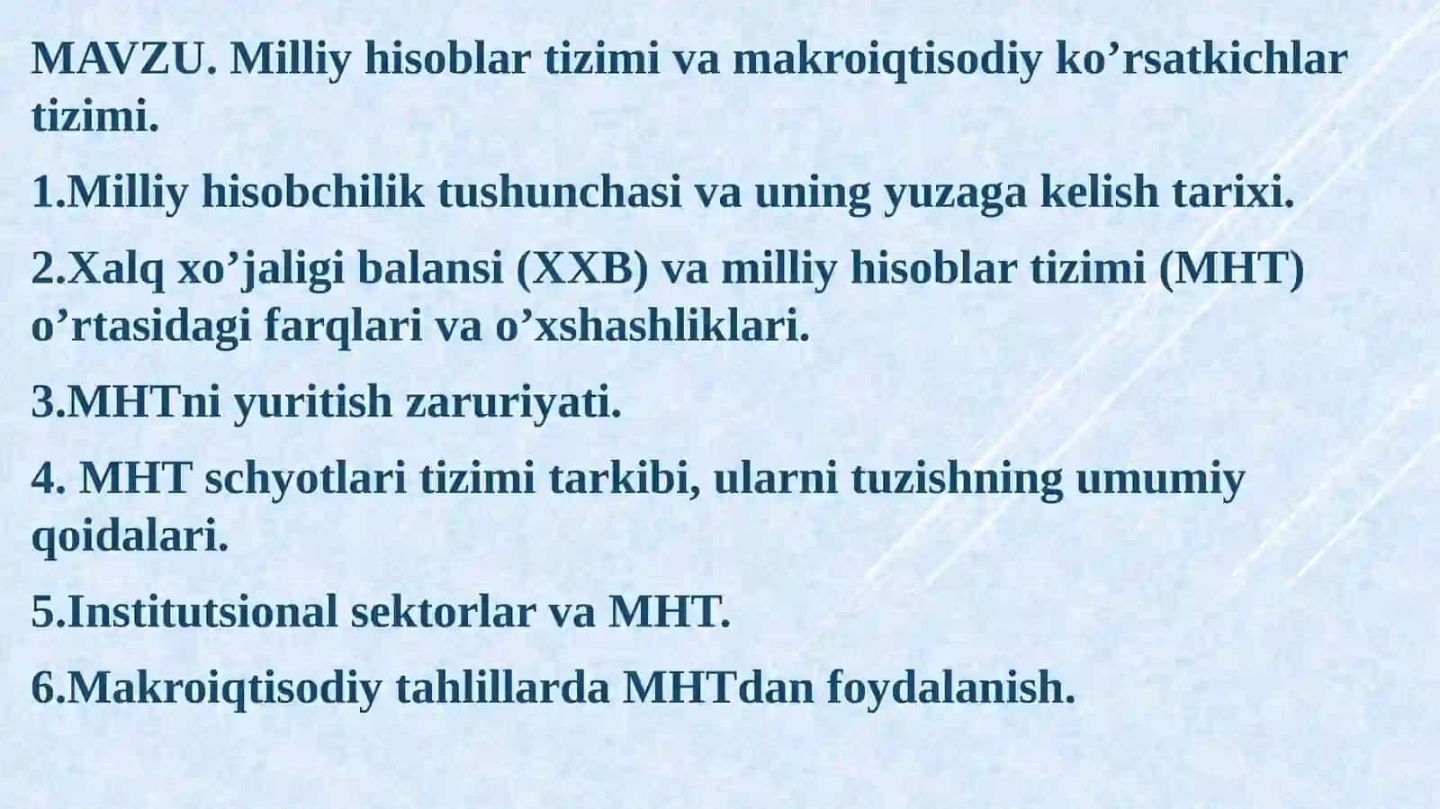 Milliy hisoblar tizimi va makro iqtisodiy ko'rsatkichlari tizimi 2
