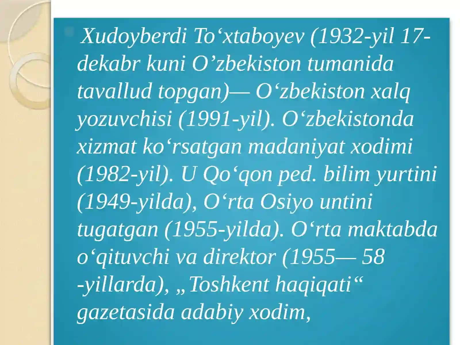 Xudoyberdi To’xtaboyev faoliyati 2