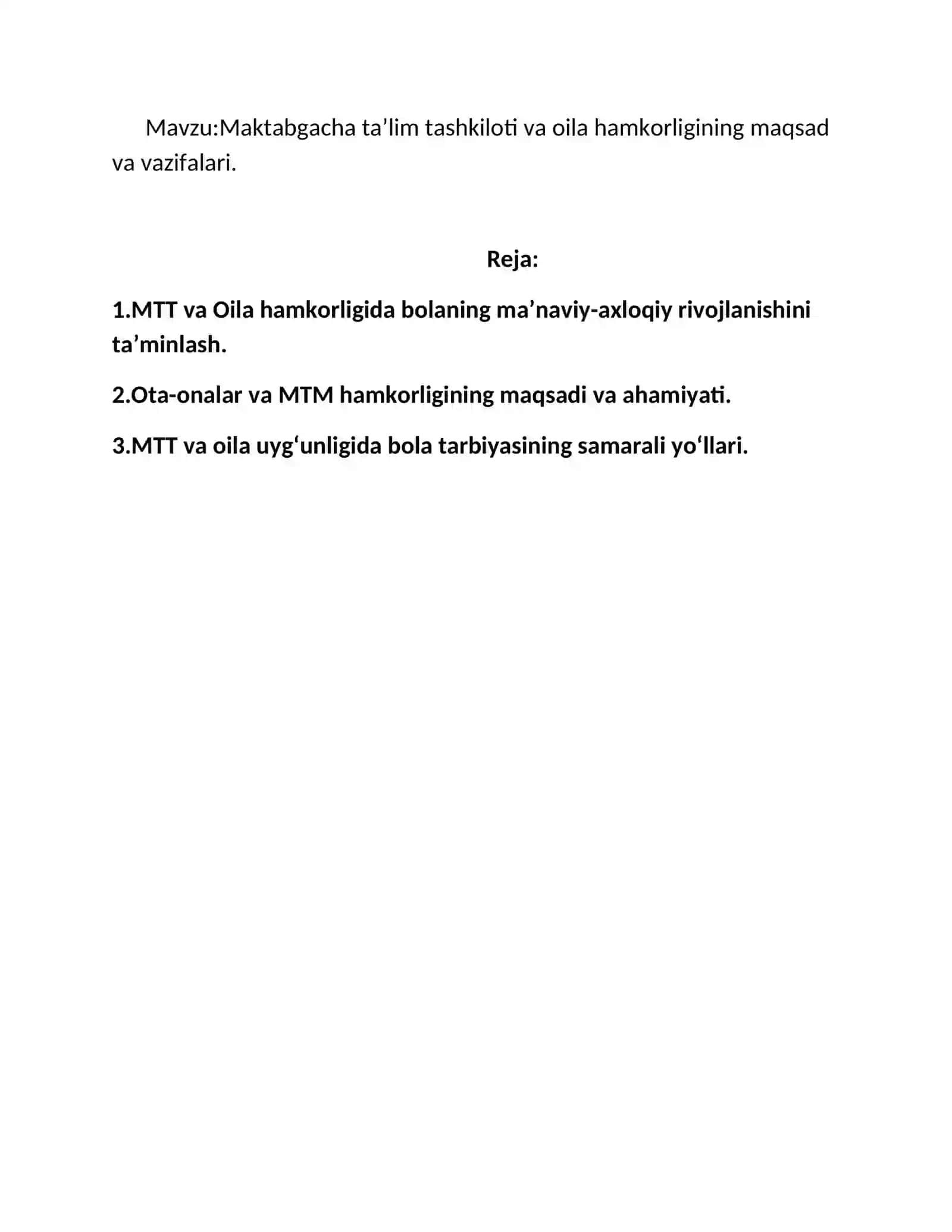 Maktabgacha ta’lim tashkiloti va oila hamkorligining maqsad va vazifalari. 2
