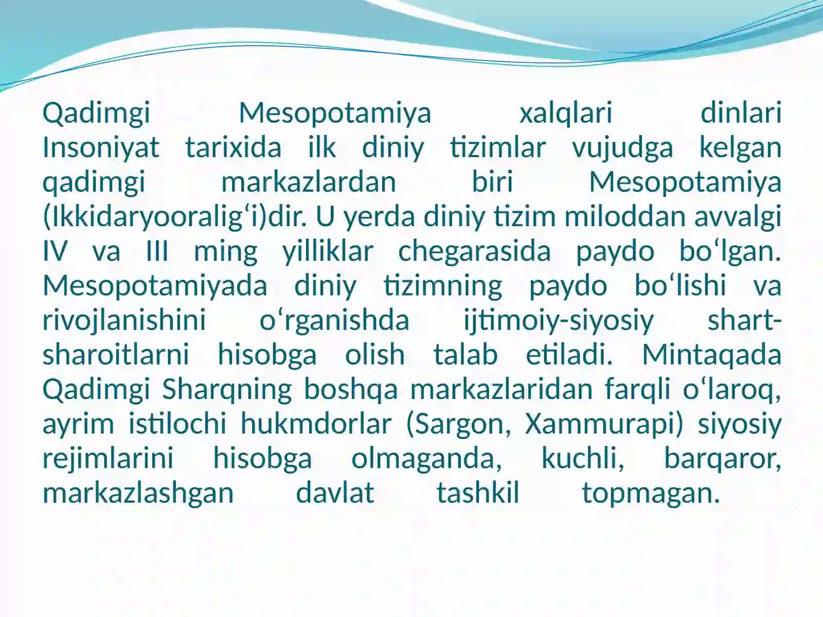 Qadimgi Mesopotamiya mil.av. IV – II ming yillikda 2