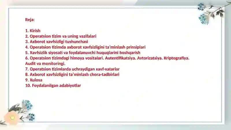 Operatsion tizim va axborot xavfsizligi 2