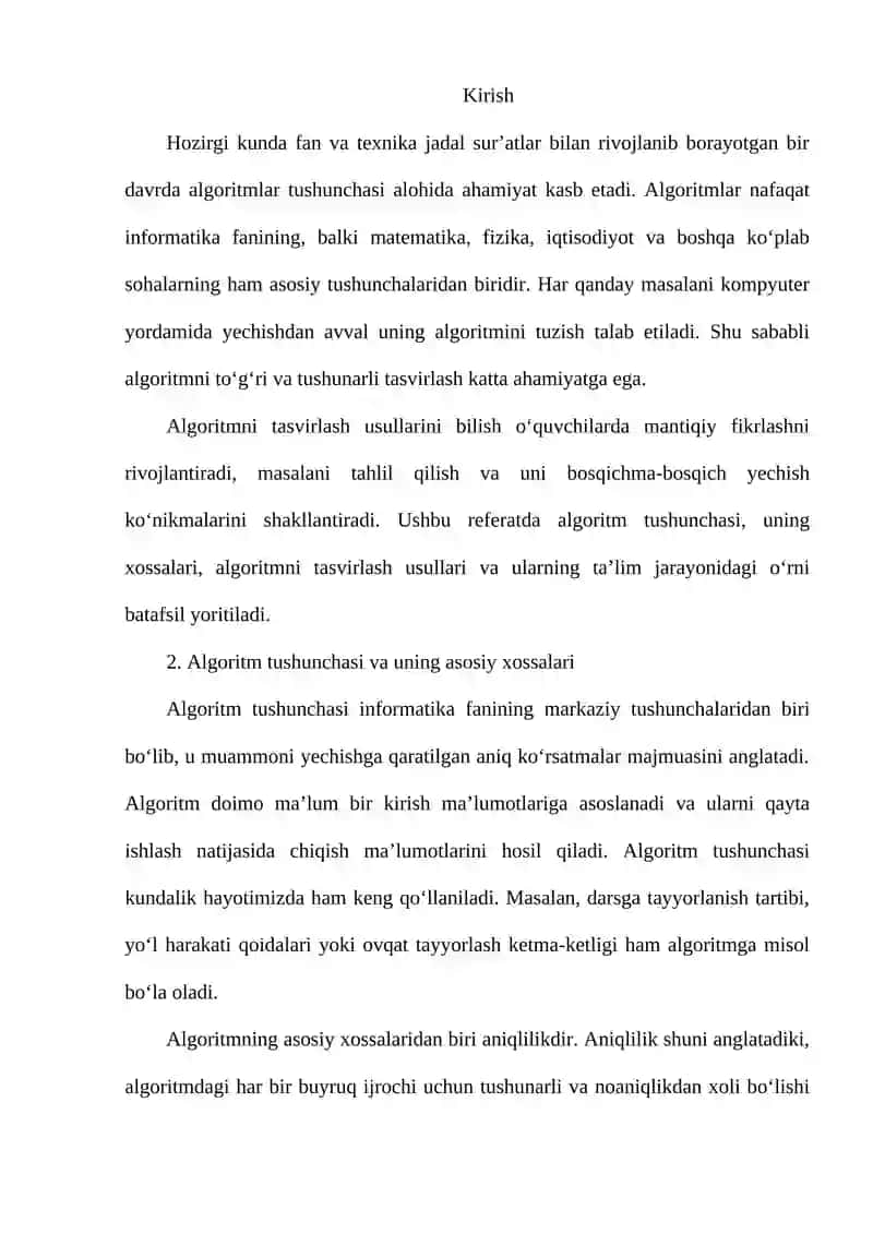 Algoritmning tasvirlash usullari bilan ishlash 2