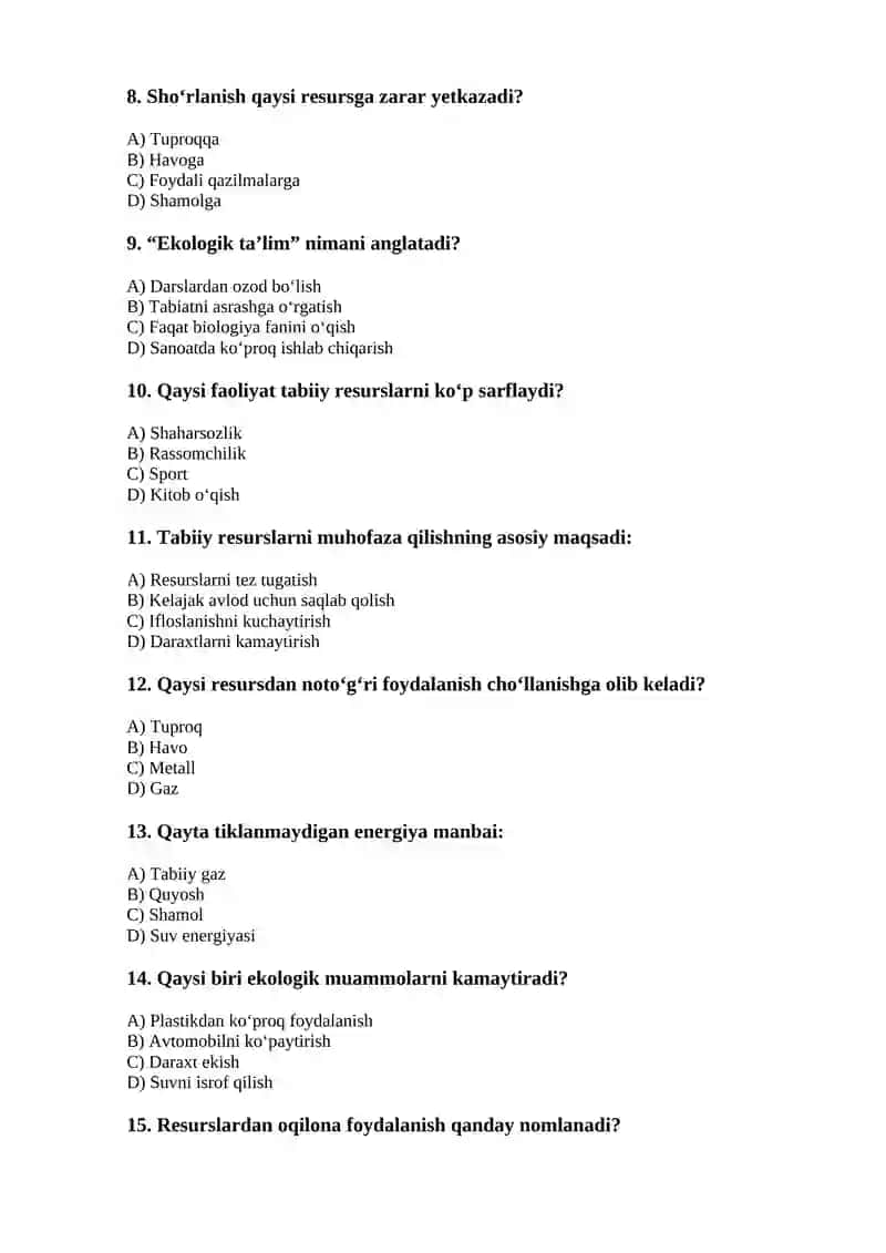 25 Mavzu.Tabiiy resurslardan (oqilona) foydalanish va ularni muhofaza qilish 2