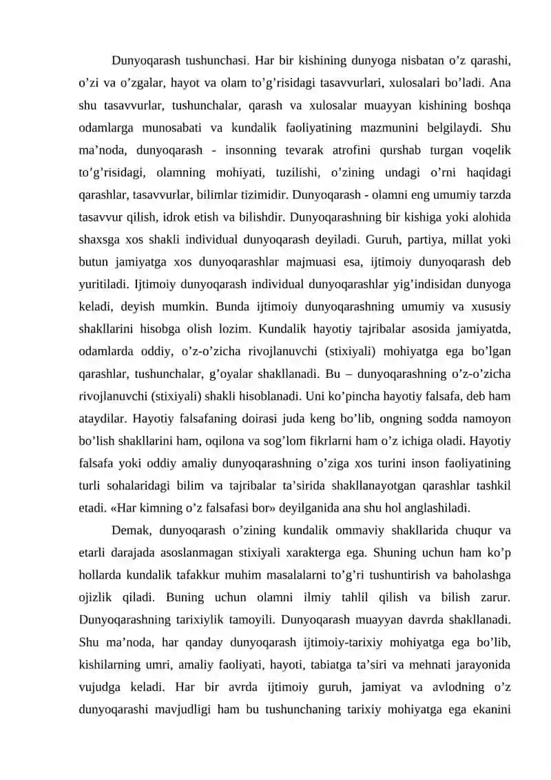 Dunyoqarash tushunchasi shakllari va vujudga kelishi 2