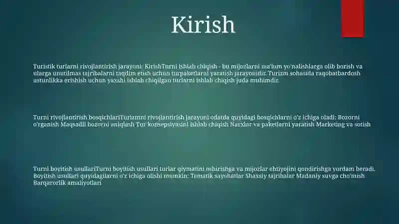 Turizm Turlarini Ishlab Chiqish Jarayoni 2