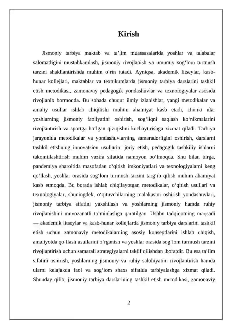 Jismoniy tarbiya darslarini tashkil etish metodikasi 2
