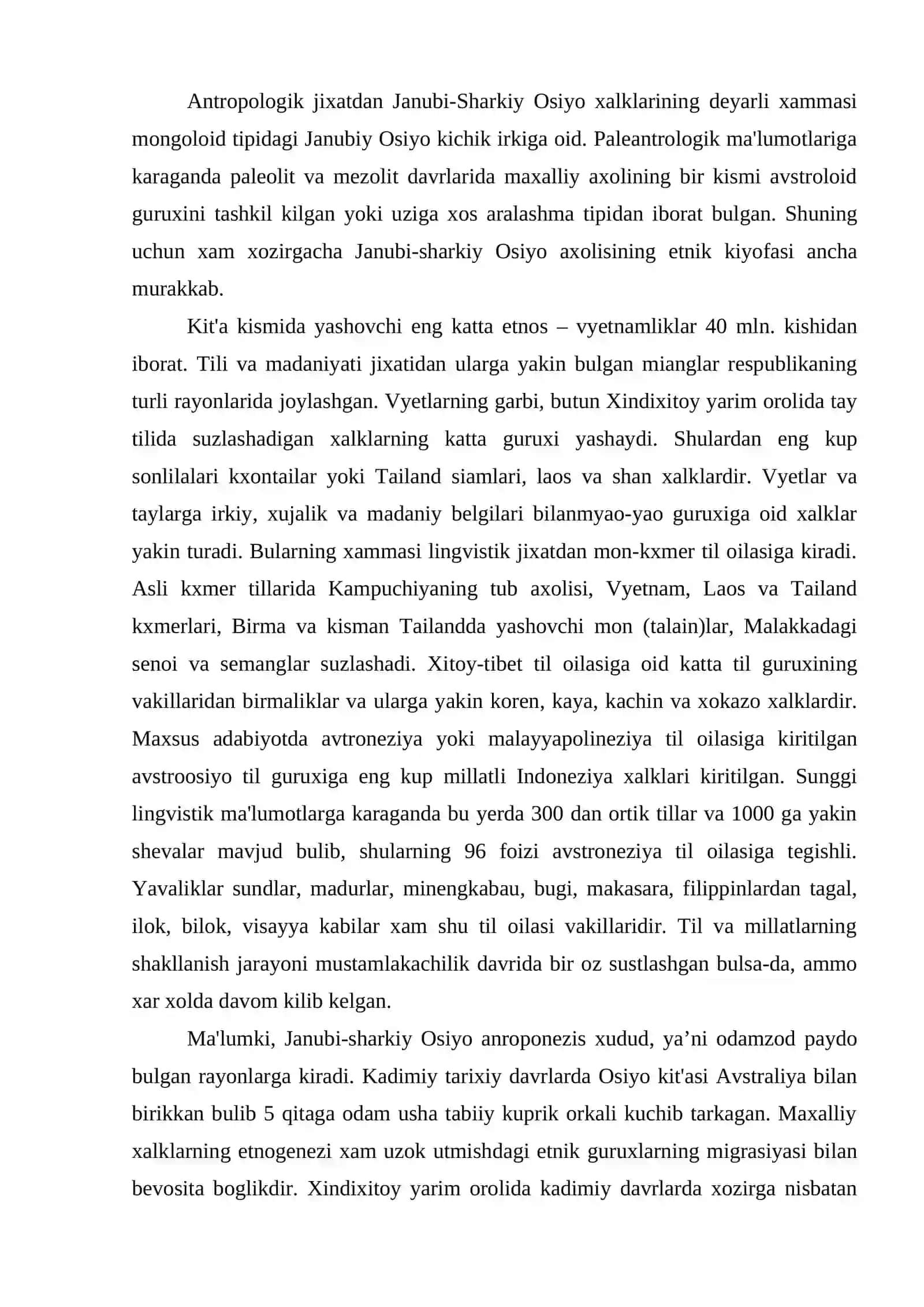Janubiy-Sharqiy Osiyo xalqlari mavzusi bo‘yicha referat yozish 2