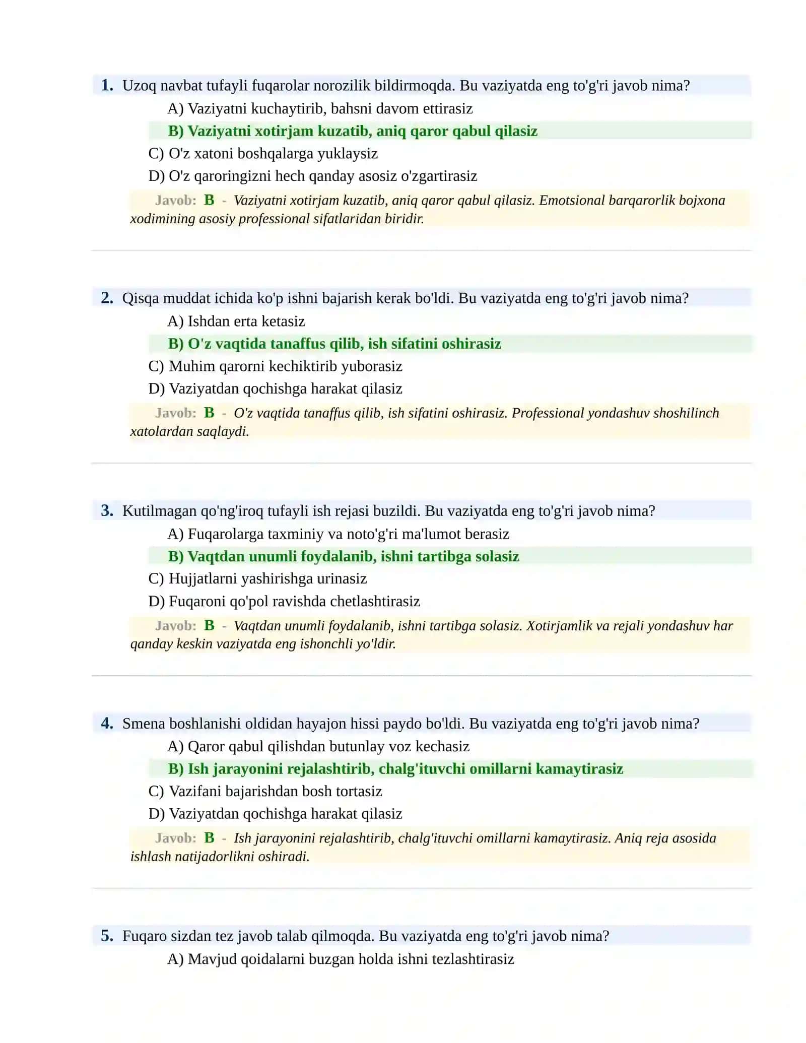 BOJXONA XIZMATIGA ISHGA KIRISH PSIXOLOGIK SINOV Testlari 2