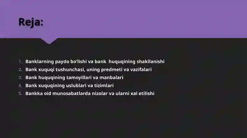 Bank huquqi fanining predmeti va vazifalari 2