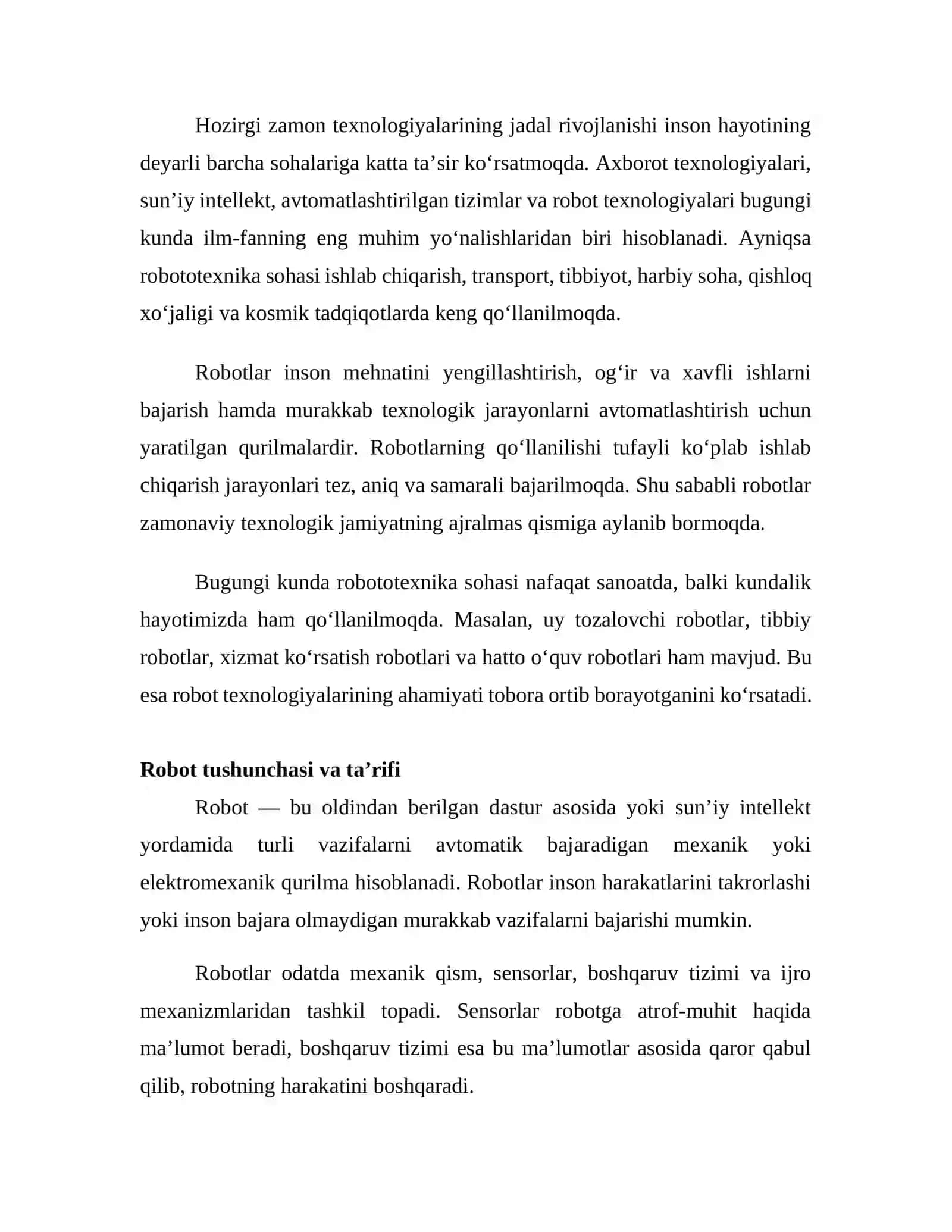 Robotlar haqida umumiy tushunchalar va ta’riflar 2