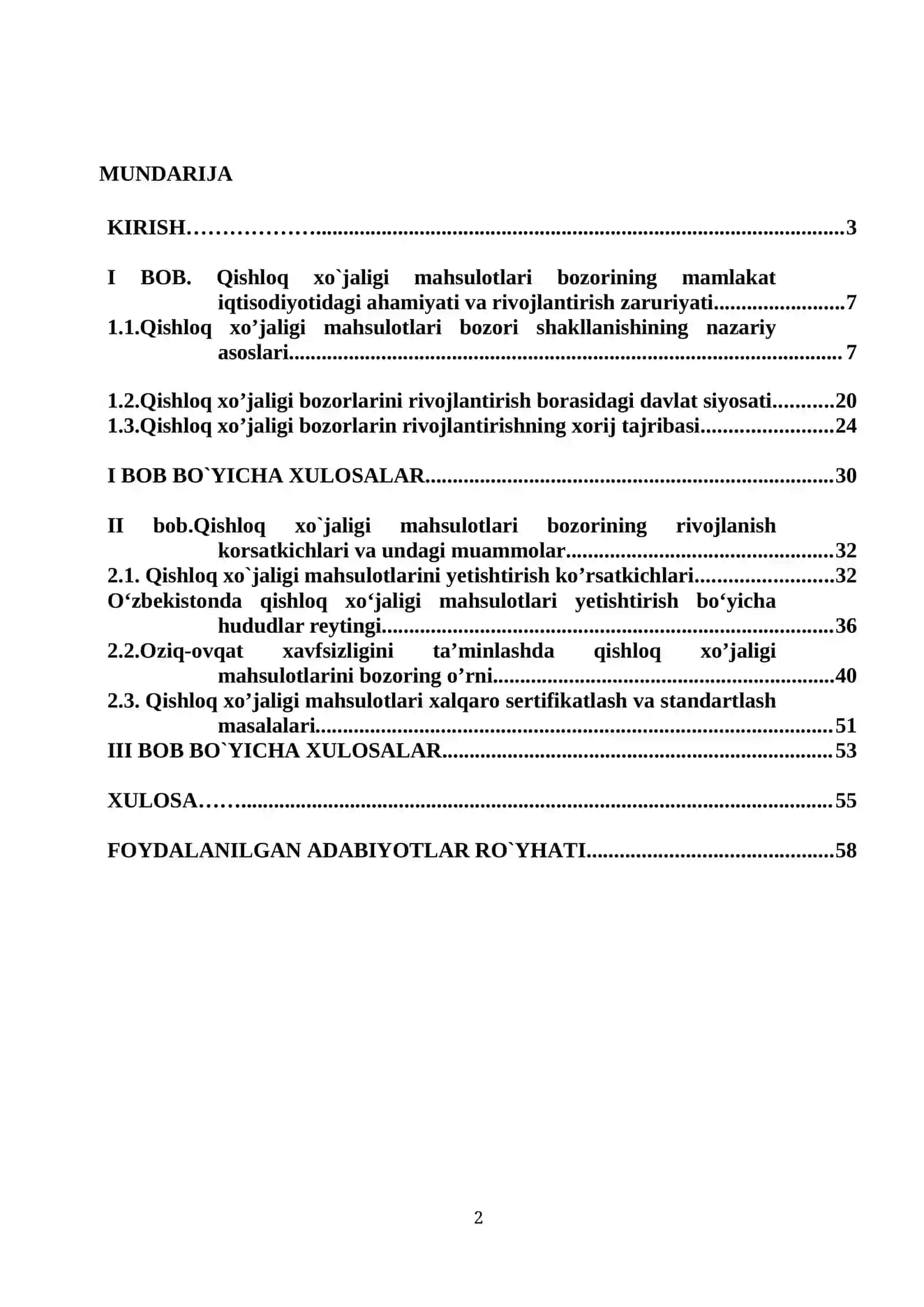 QISHLOQ XO`JALIK MAHSULOTLARI BOZORINING SHAKLLANISHI VA RIVOJLANISHI 2