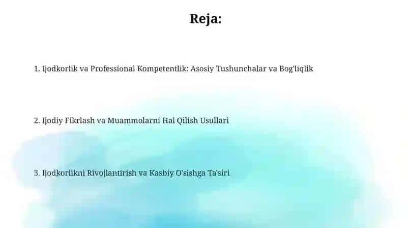 Ijodkorlik va Professional Kompetentlik: Asosiy Tushunchalar 2