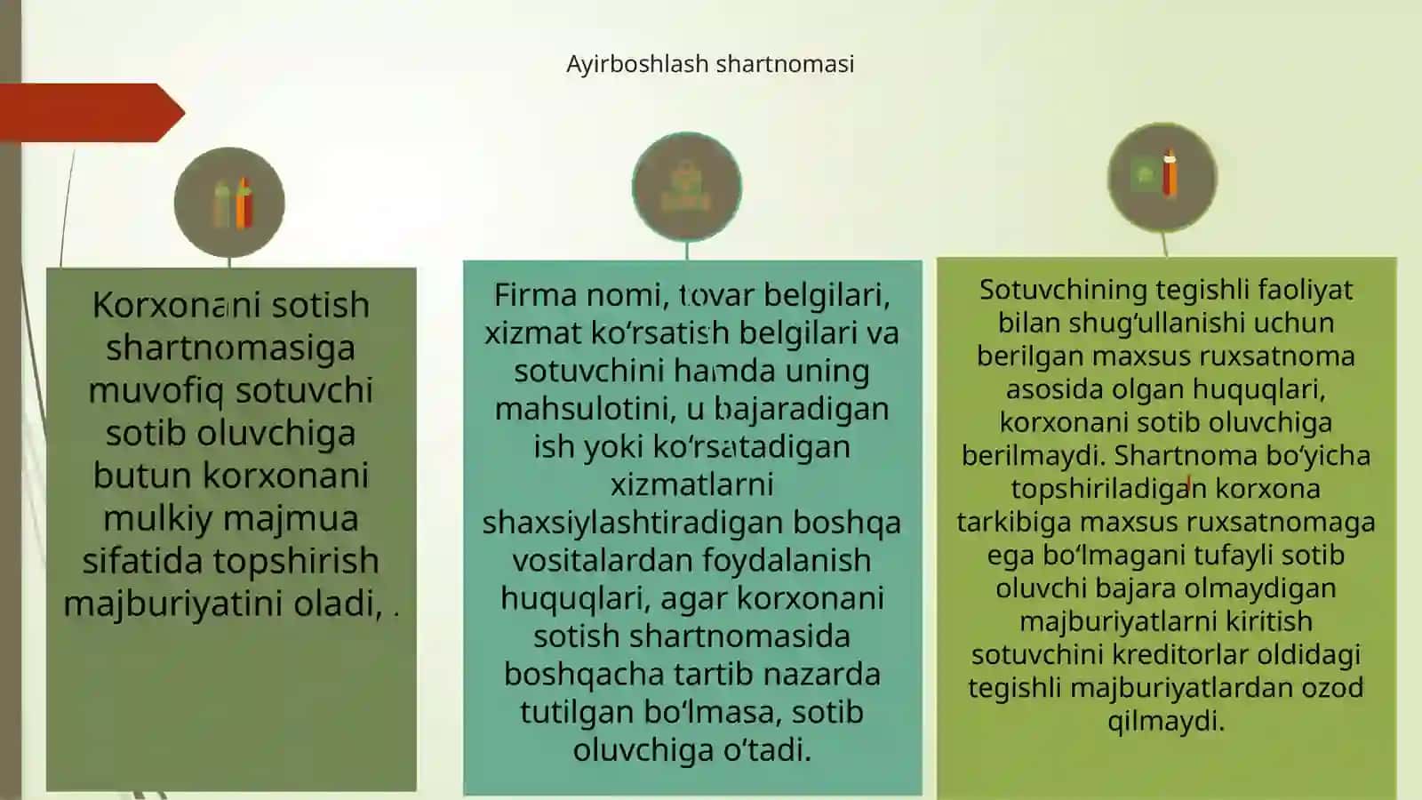 Korxonani sotish. Ayirboshlash shartnomasi 2