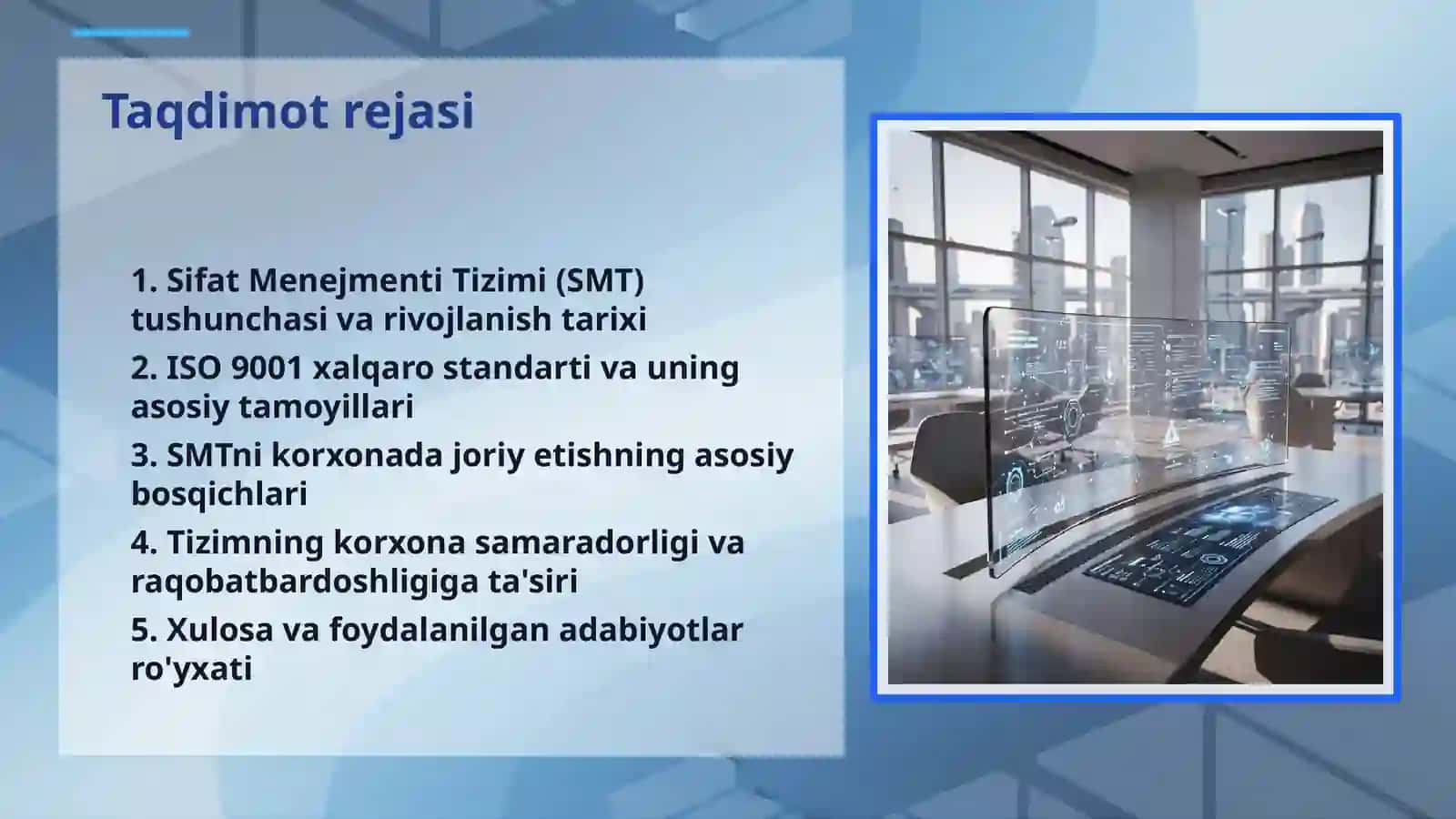 SIFAT MENEJMENTI TIZIMI: MUKAMMALLIK SARI YO'L 2