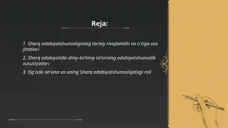Sharq adabiyotshunosligining o'ziga xos jixatlari 2