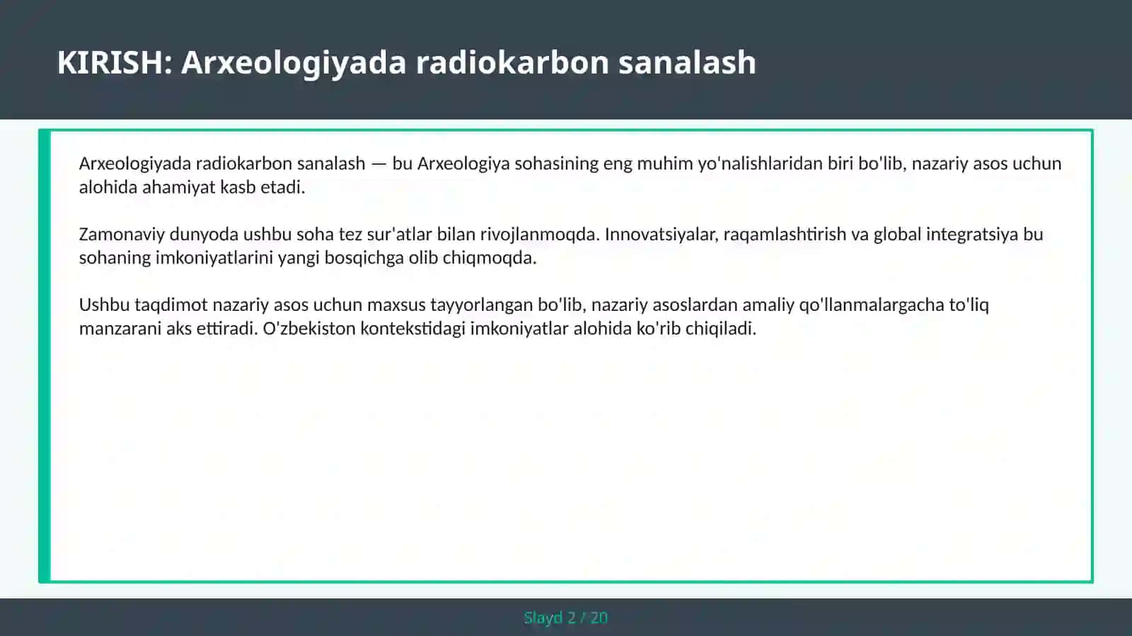ARXEOLOGIYADA RADIOKARBON SANALASH 2