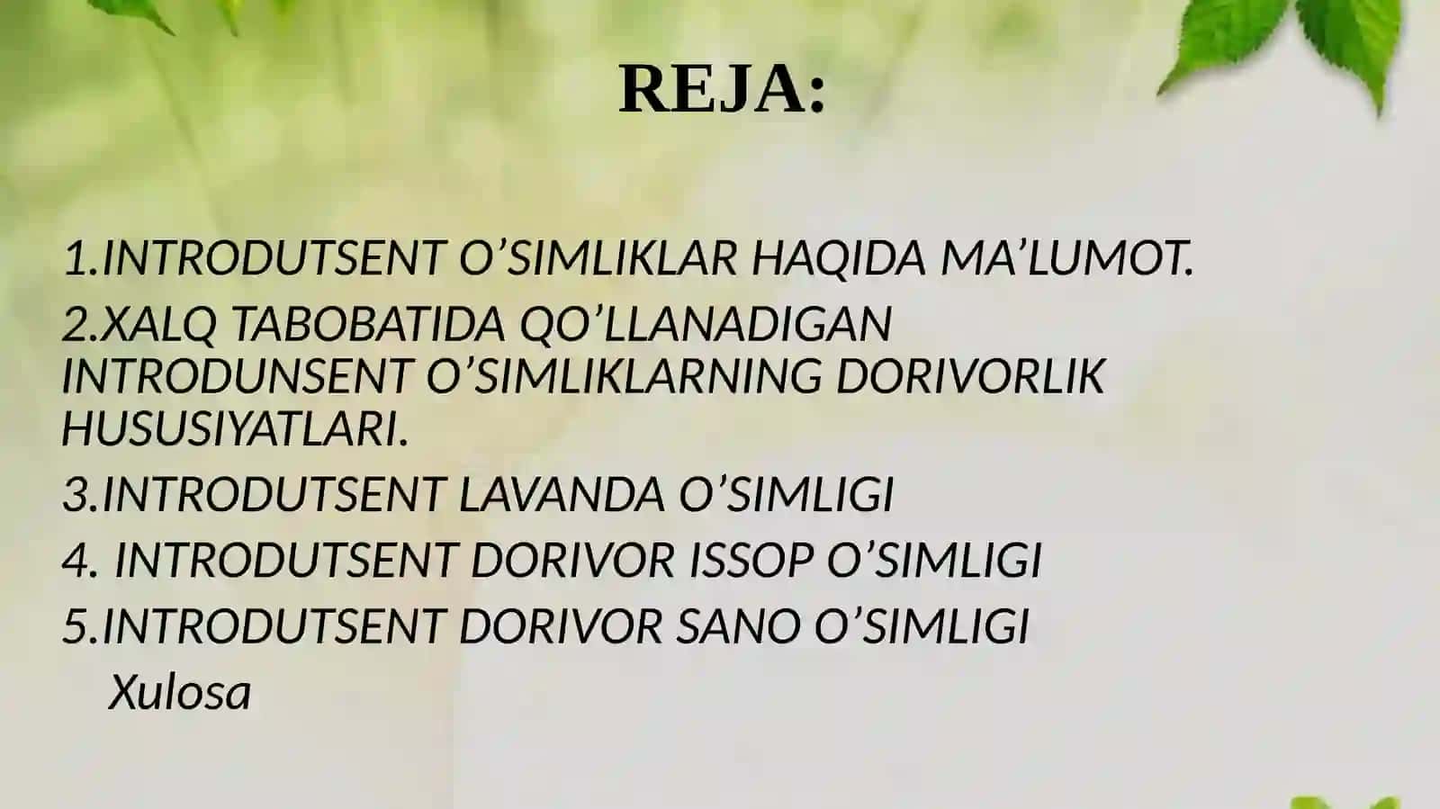 INTRODUTSENT O’SIMLIKLAR 2