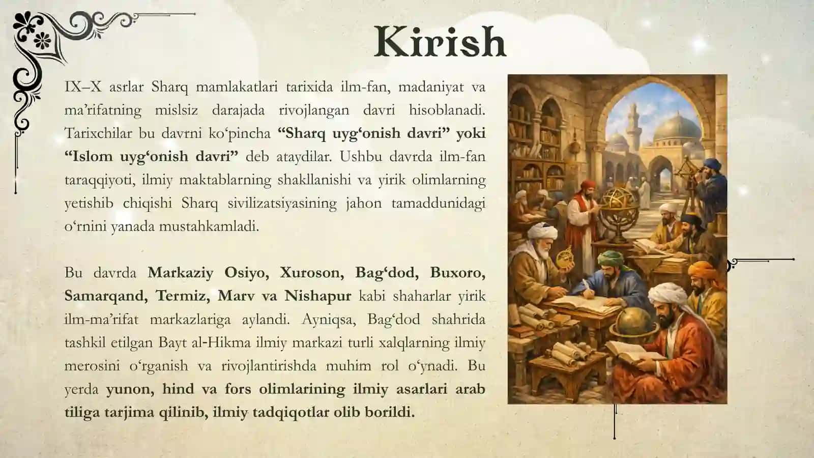 Uyg‘onish davri va Buyuk Allomalar Ilmiy Meros 2
