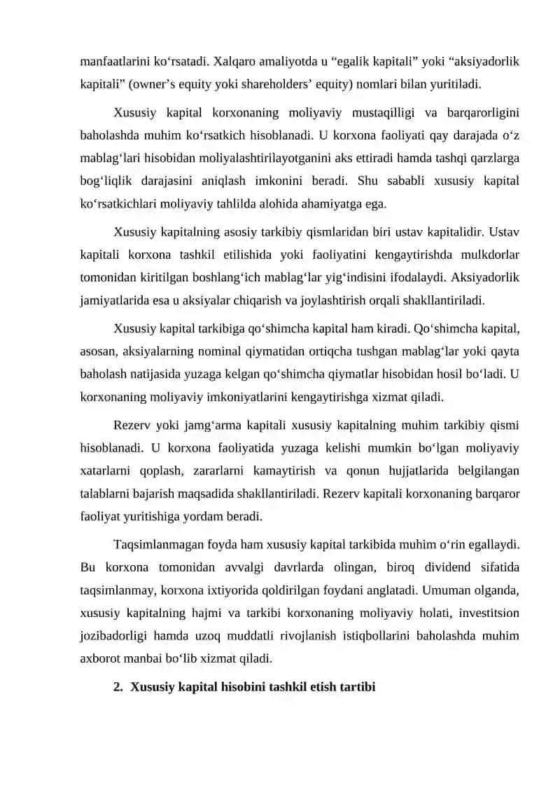 Xususiy kapital hisobini tashkil etish va uning vazifalari 2
