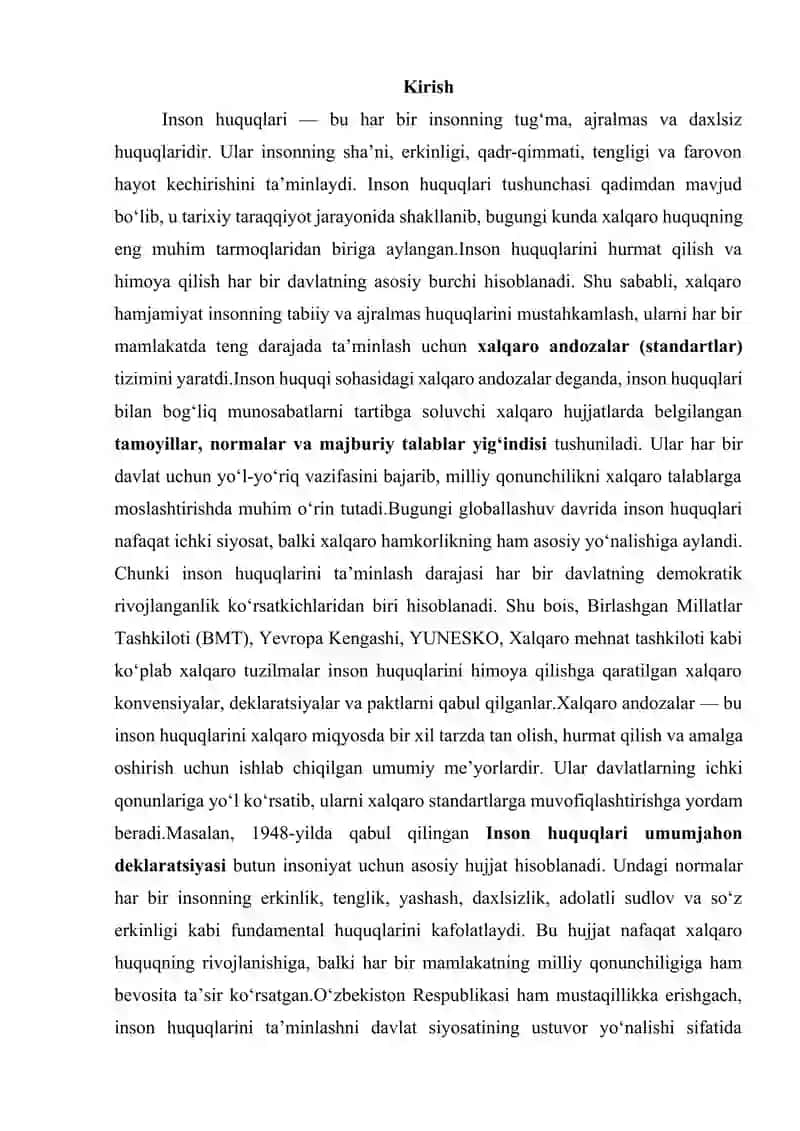 Inson huquqi sohasidagi xalqaro andozalar 2