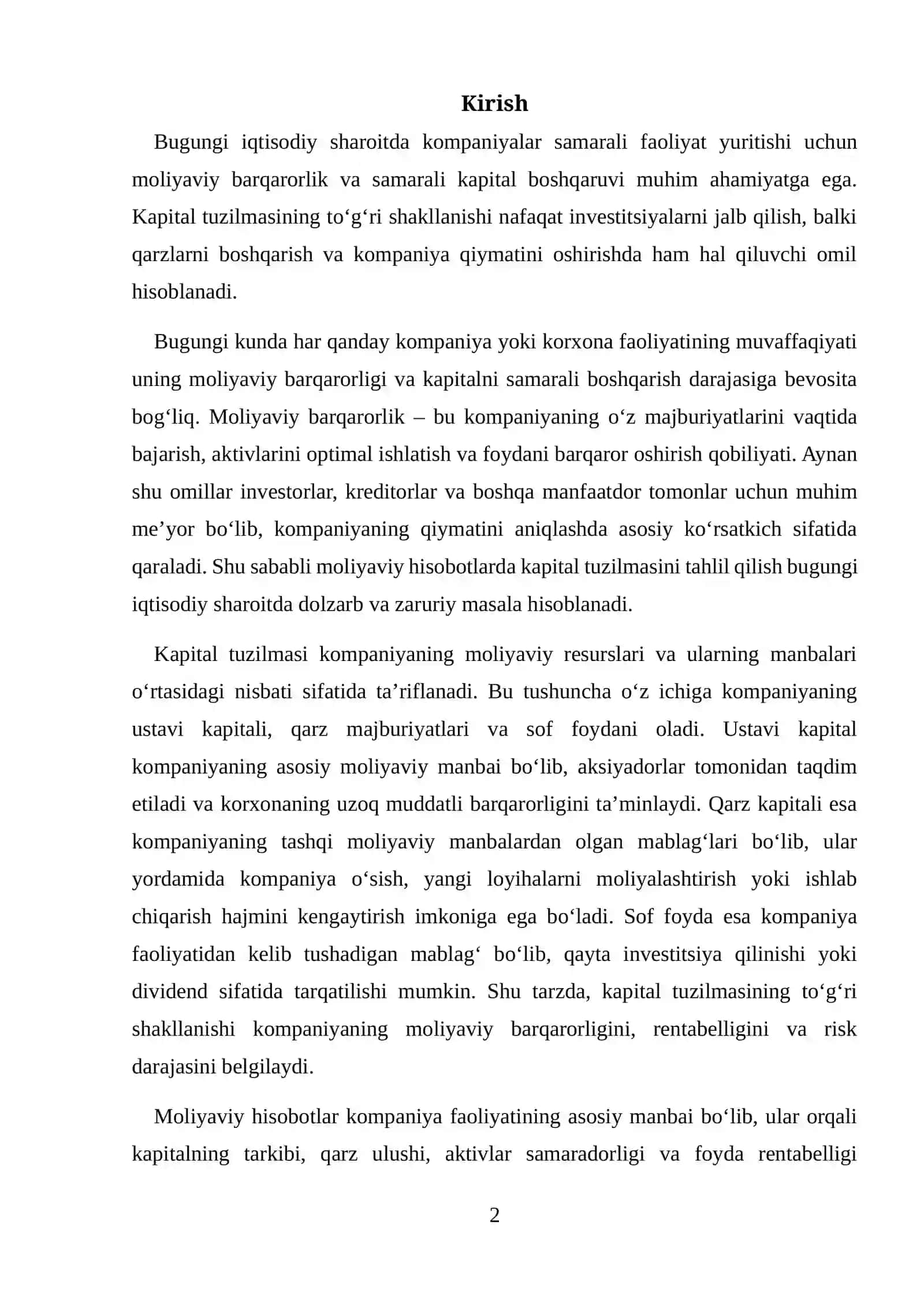 MOLIYAVIY HISOBOTDA KAPITAL TUZILMASINI TAHLIL QILISH 2