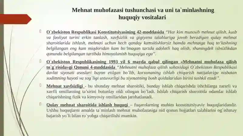 Mehnat muhofazasida mehnat xavfsizligini taminlash 2