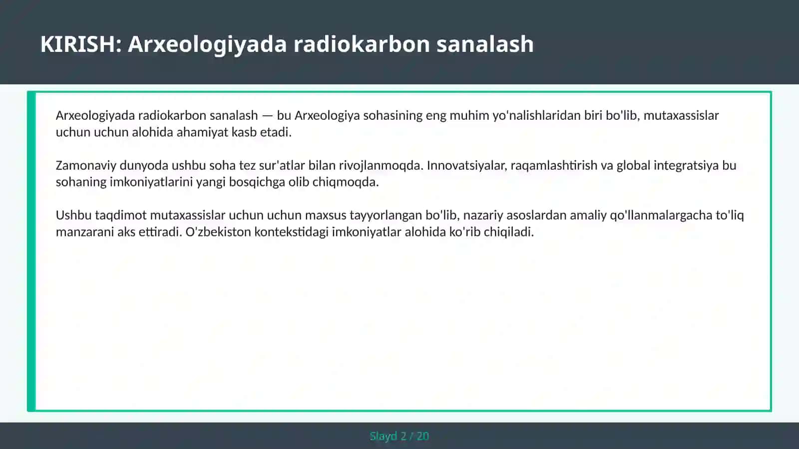 ARXEOLOGIYADA RADIOKARBON SANALASH 2