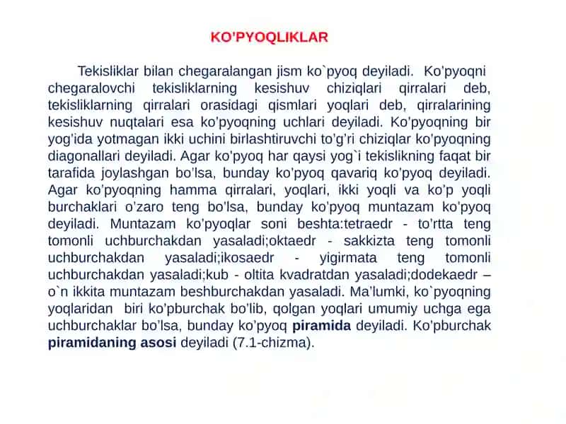KO'PYOQLIKLAR HAQIDA UMUMIY MA'LUMOTLAR 2