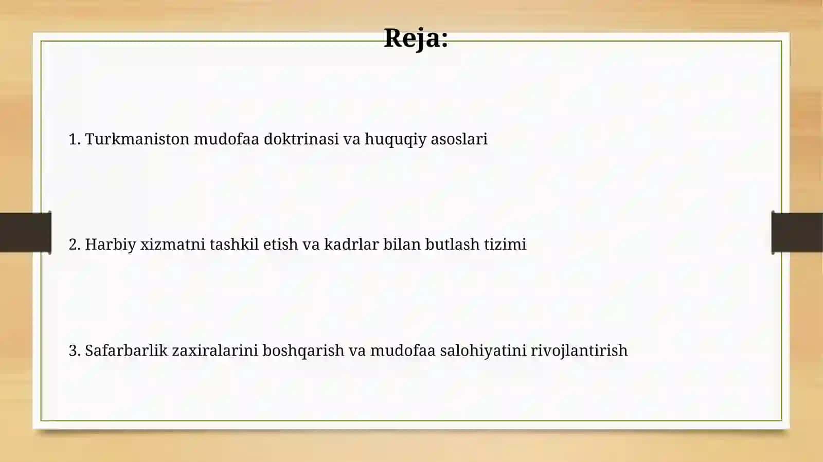 Turkmaniston Respublikasining safarbarlik rezervlari. Qurolli kuchlarining butlash tizimi 2