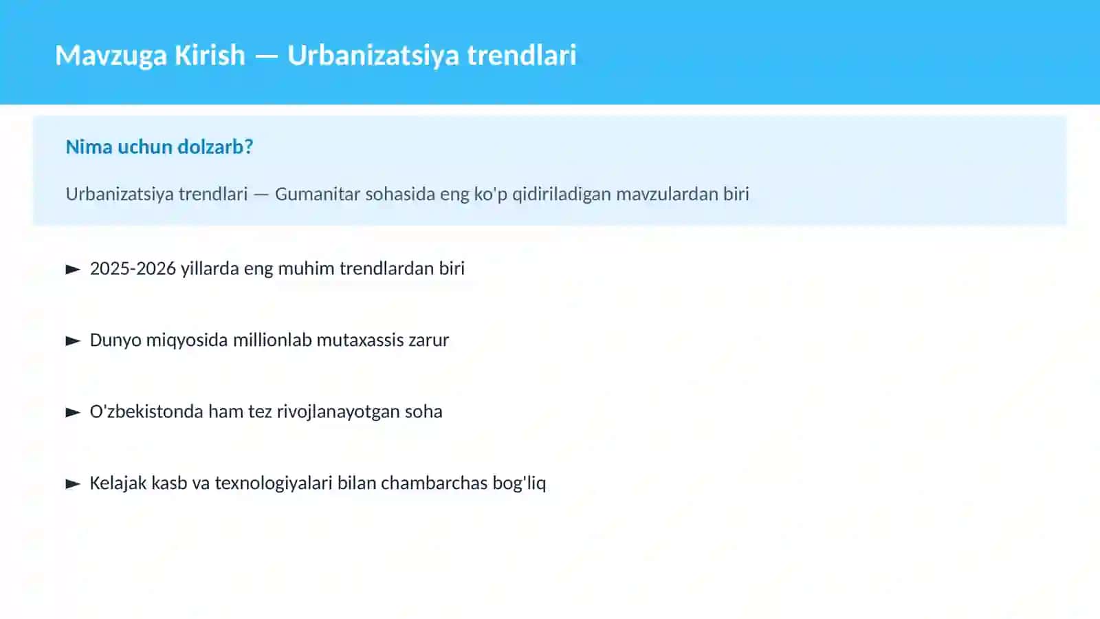Urbanizatsiya trendlari 2