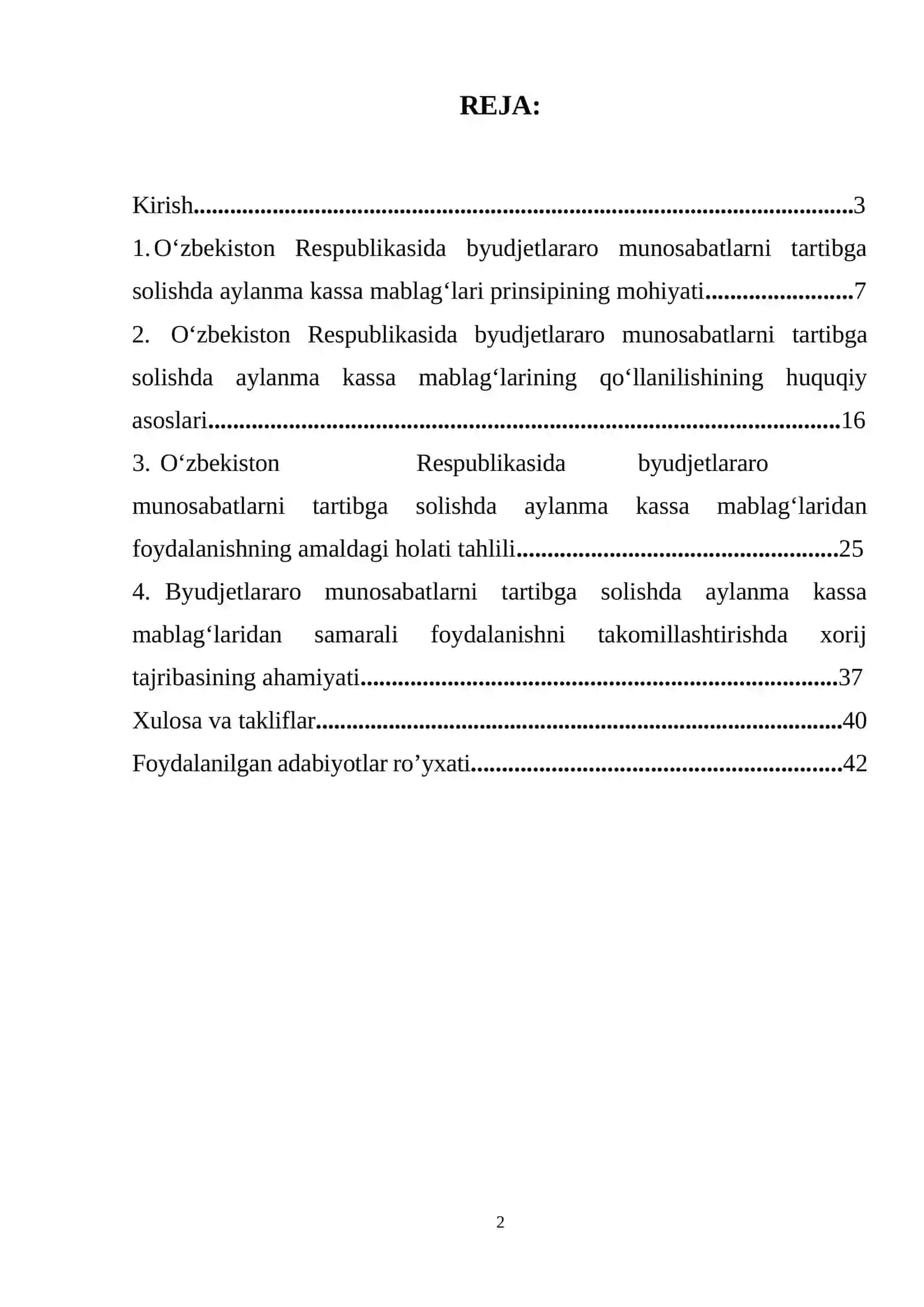 O’zbekiston Respublikasida budjetlararo munosabatlarni tartibga solishda aylanma kassa mablag’larining o’rni mavzusida kur ishi 2
