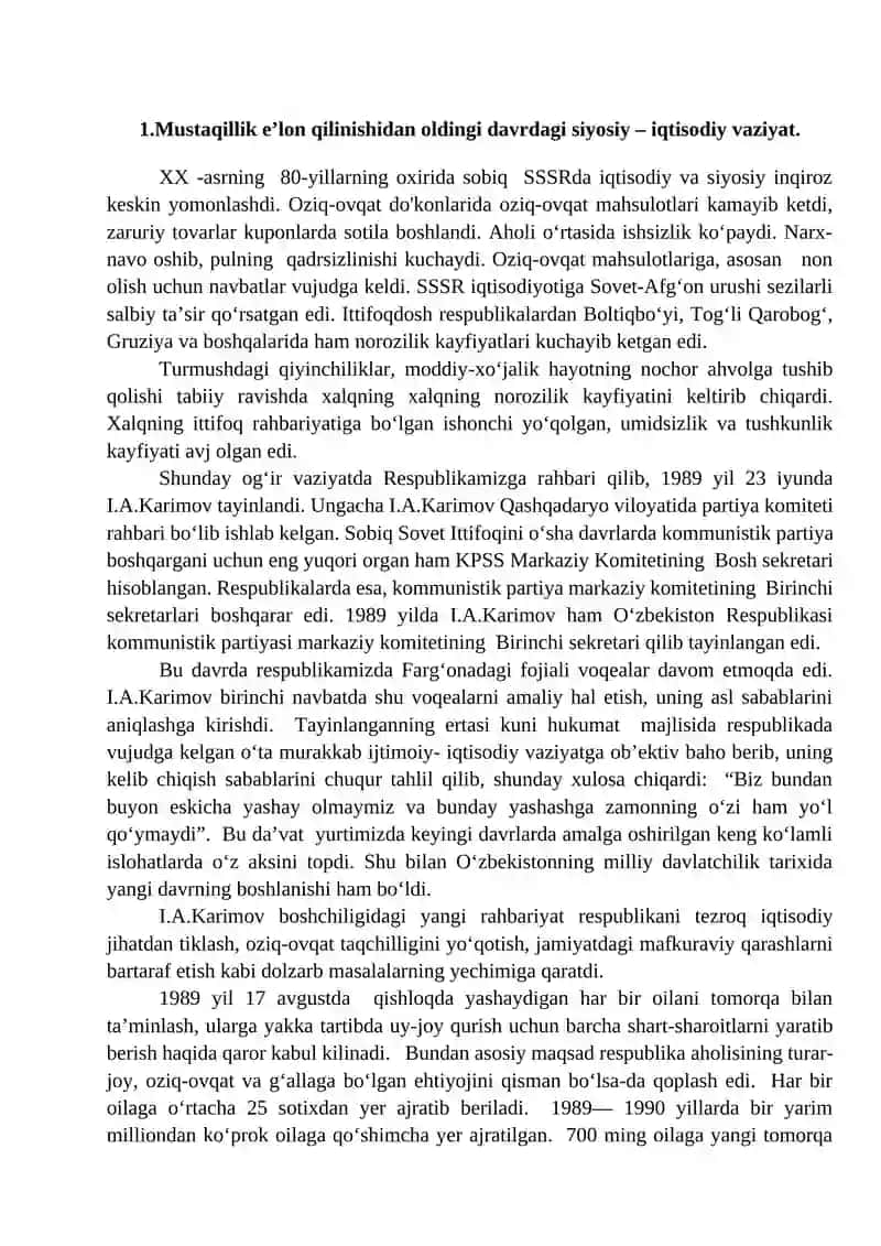 O`ZBEKISTON RESPUBLIKASI MUSTAQILLIGINING E‟LON QILINISHI VA UNING TARIXIY AHAMIYATI 2