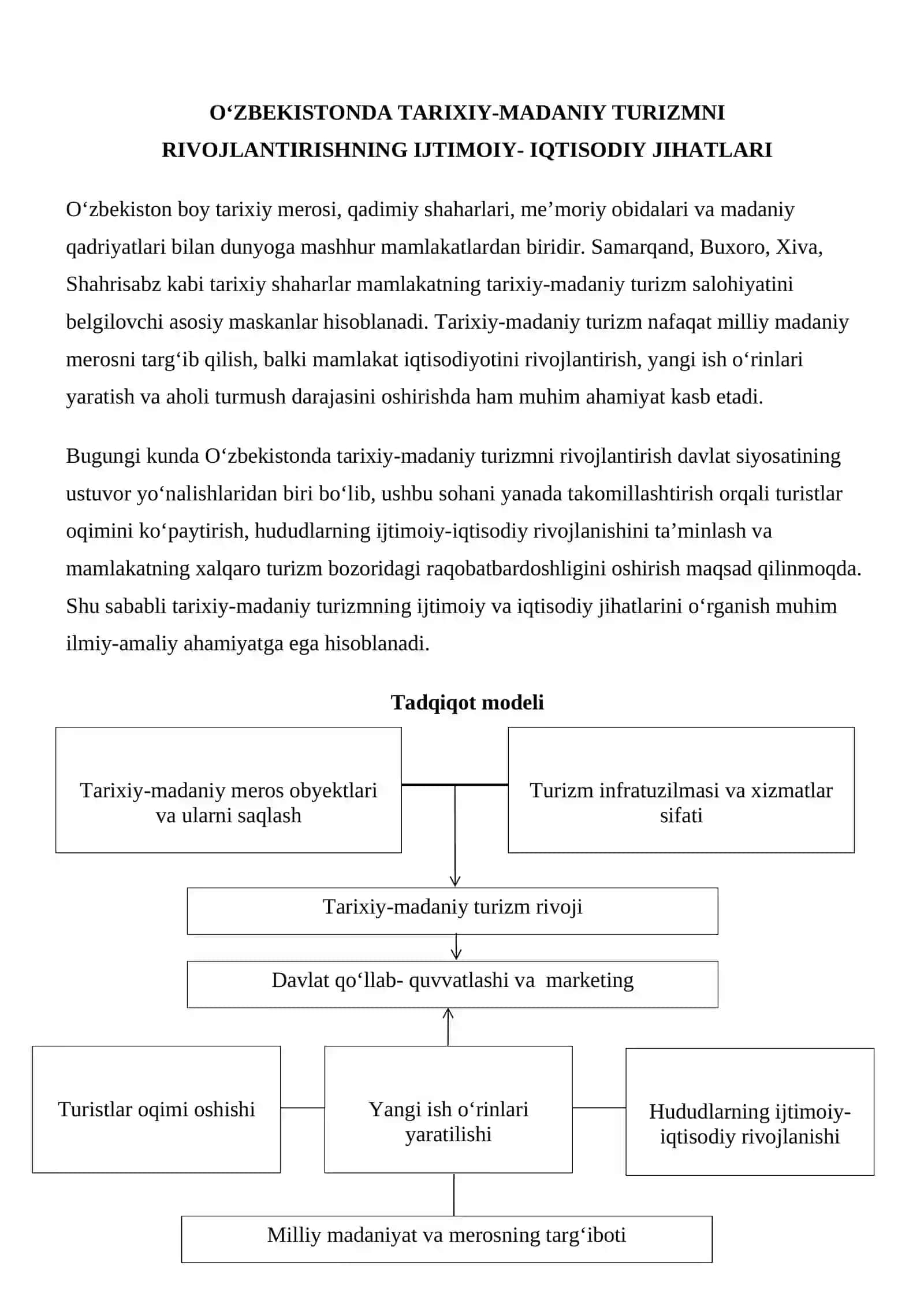 O‘ZBEKISTONDA TARIXIY-MADANIY TURIZMNI RIVOJLANTIRISHNING IJTIMOIY- IQTISODIY JIHATLARI 2