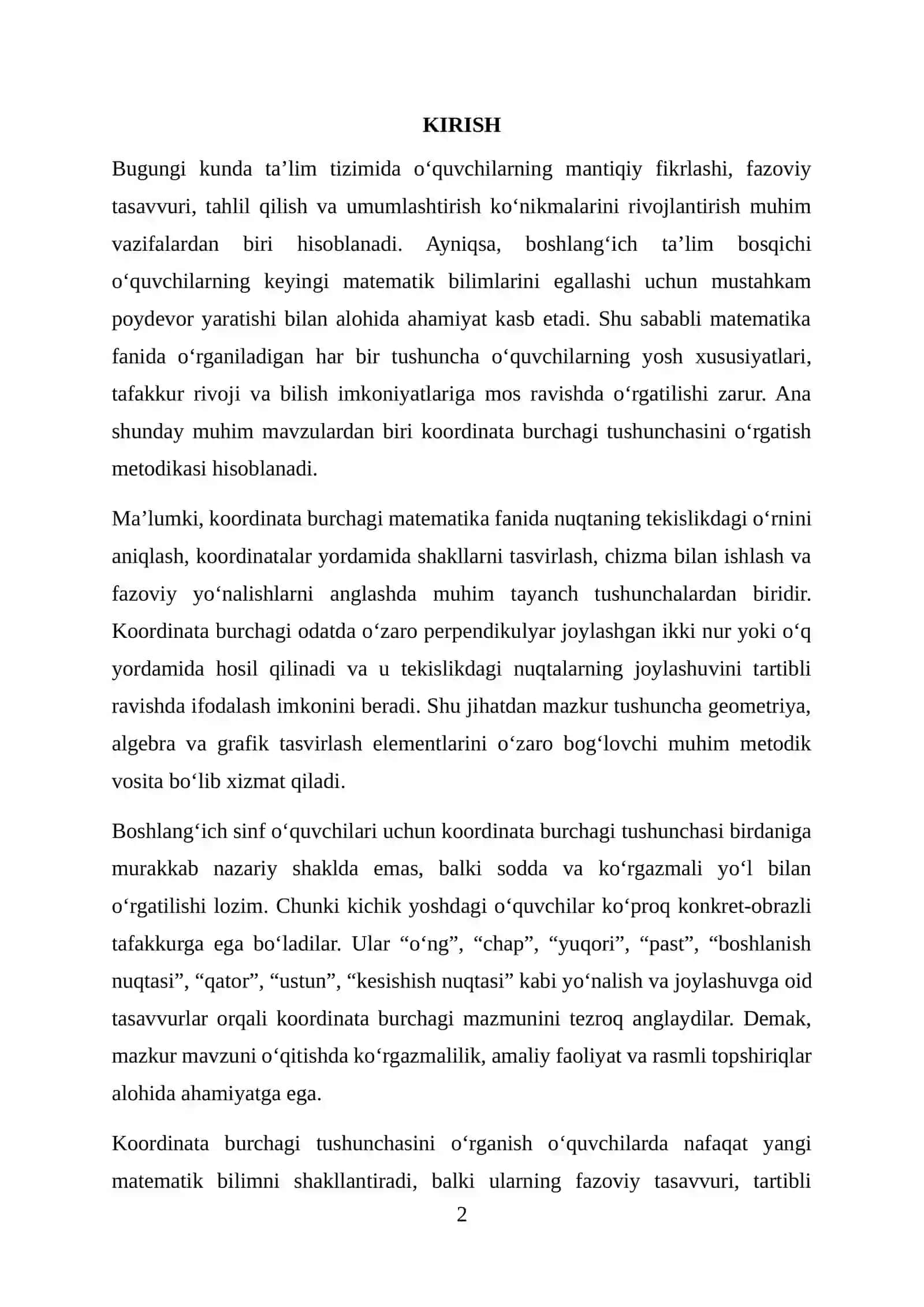 KOORDINATA BURCHAGI TUSHUNCHASINI O‘RGATISH METODIKASI 2