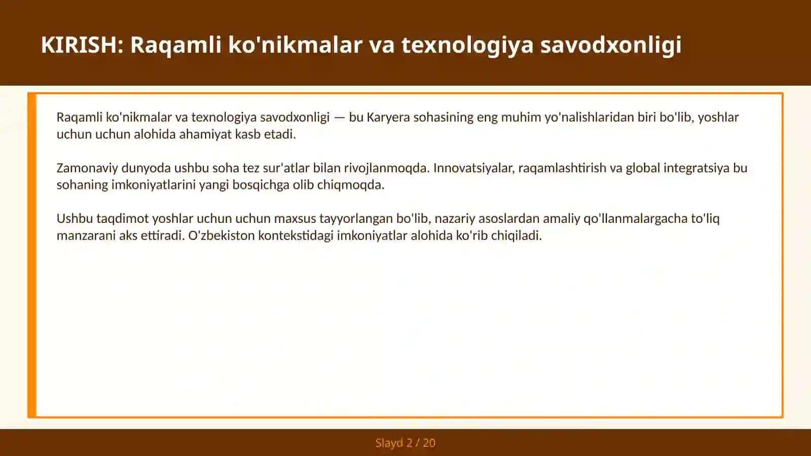 RAQAMLI KO'NIKMALAR VA TEXNOLOGIYA SAVODXONLIGI 2