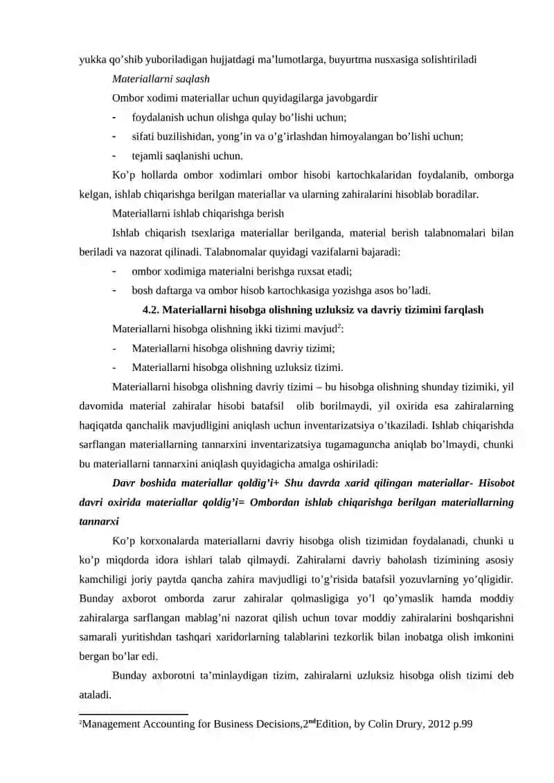 MATERIAL XARAJATLARINING HISOBI 2