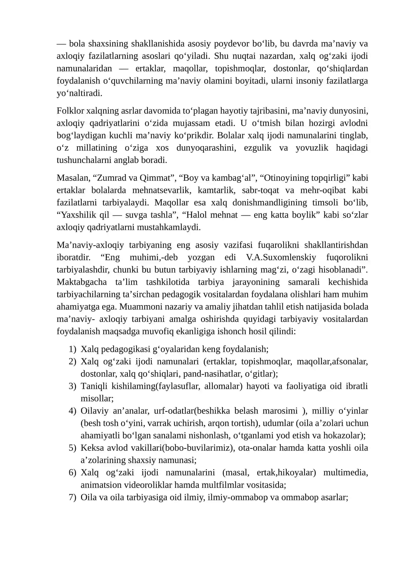 KICHIK MAKTAB YOSHIDAGI BOLALARDA MA’NAVIY-AXLOQIY SIFATLARNI FOLKLOR VOSITASIDA SHAKLLANTIRISH 2