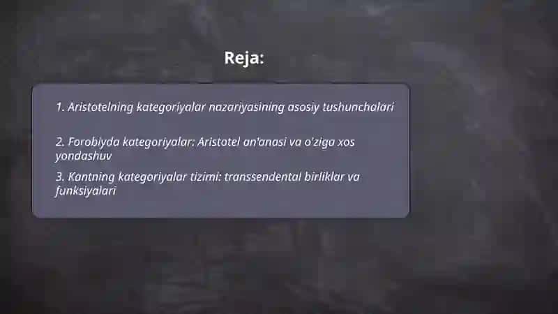 Aristotel Forobiy Kant ontologiyasida kategoriyalarining tasnifi 2