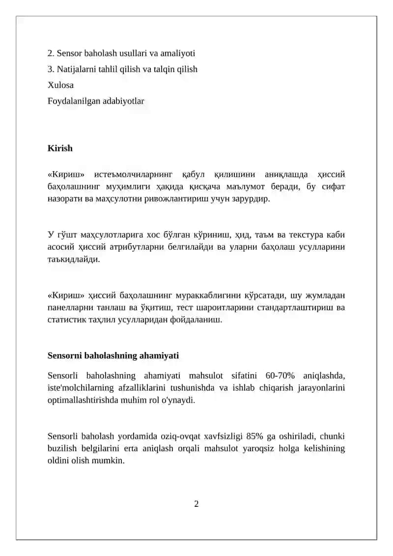 Qayta ishlangan chorva mahsulotlariga sensorik baho berish 2