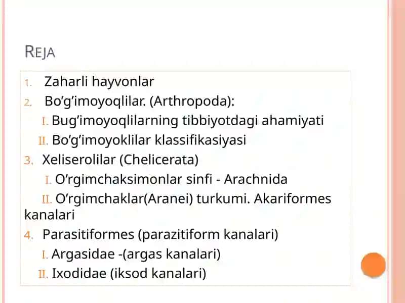 "Zaharli hayvonlar" mavzusida prezentatsiya-mustaqil ish. 2
