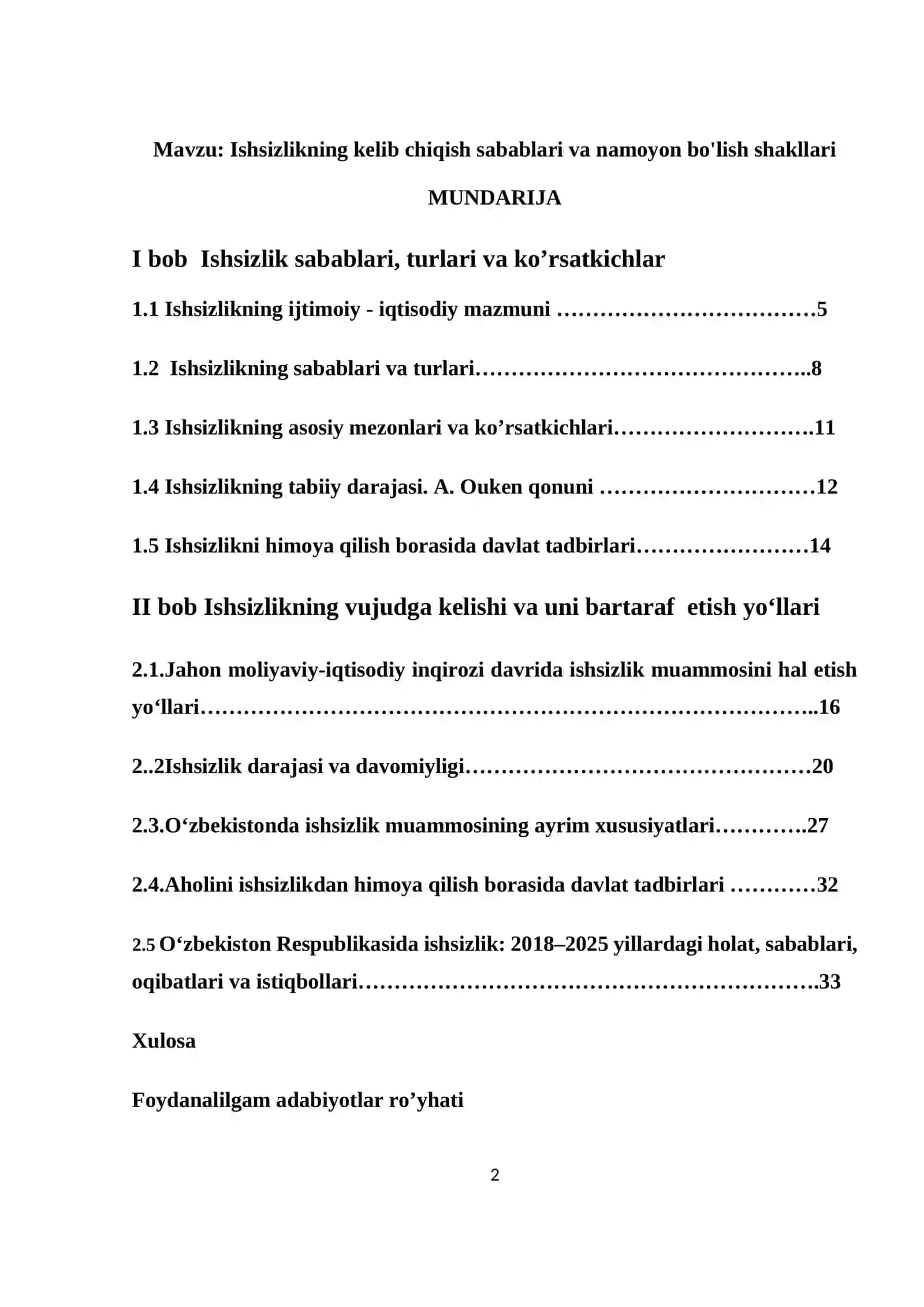 Ishsizlikning kelib chiqish sabablari va namoyon bo'lish shakllari 2