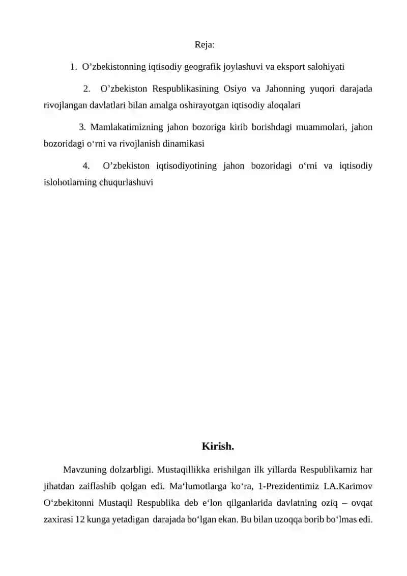 O’zbekistonning Jahon bozoriga kirib borish muammolari 2