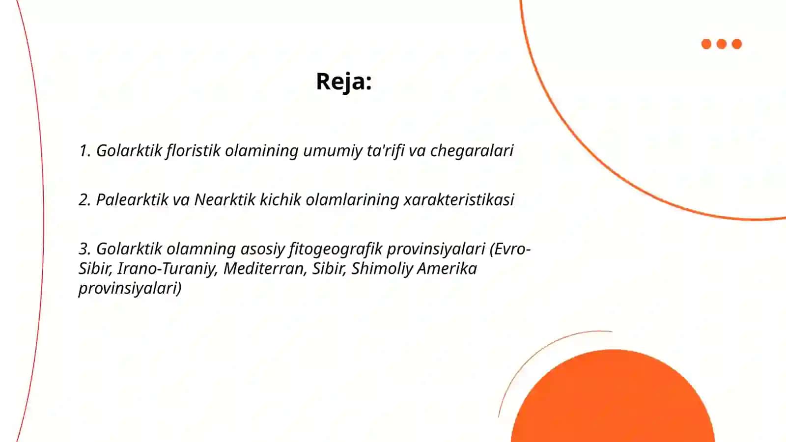 Golarktik floristik olami va uning kichik olamlarini kontur xaritaga tushuntirish 2