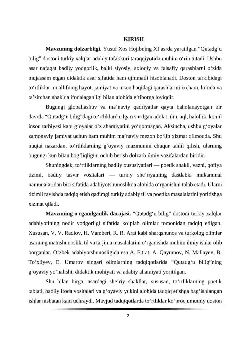 Qutadgʻu bilig" dostonida komil inson va ezgulik gʻoyalarining ifodalanishi  ” 2