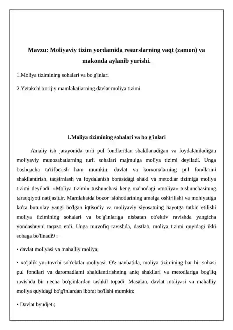 Moliyaviy tizim yordamida resurslarning vaqt (zamon) va makonda aylanib yurishi 2