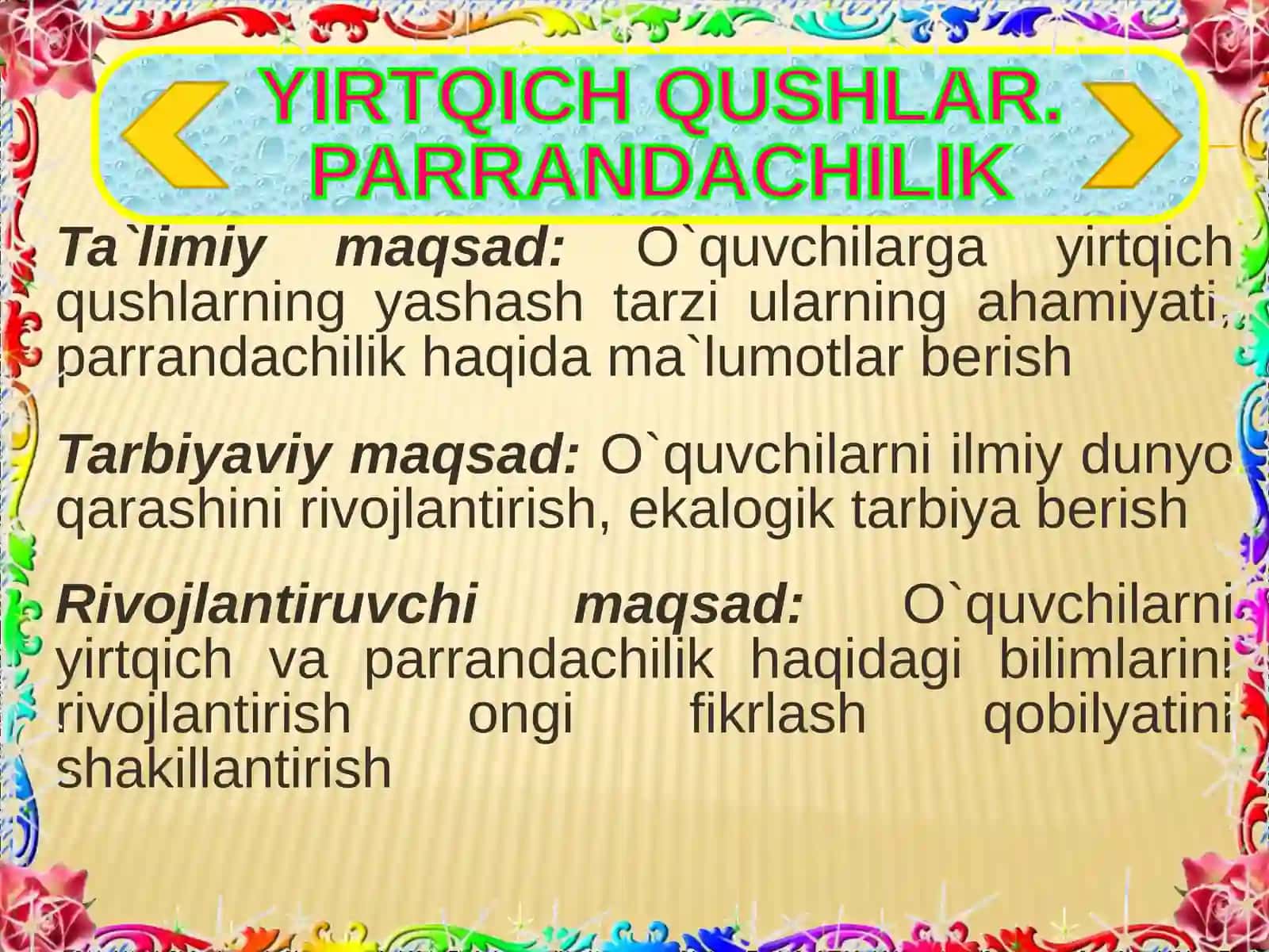 YIRTQICH QUSHLAR. PARRANDACHILIK 2