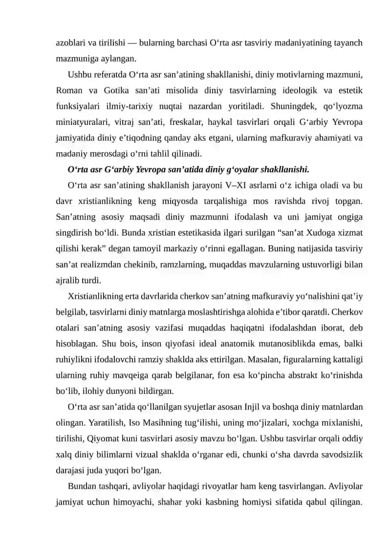O‘RTA ASR G‘ARBIY YEVROPA SAN’ATIDA DINIY MOTIVLARNING SHAKLLANISHI VA RIVOJLANISHI 2